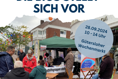 BIGS mit heimischen Selbsthilfegruppen auf Gütersloher Wochenmarkt